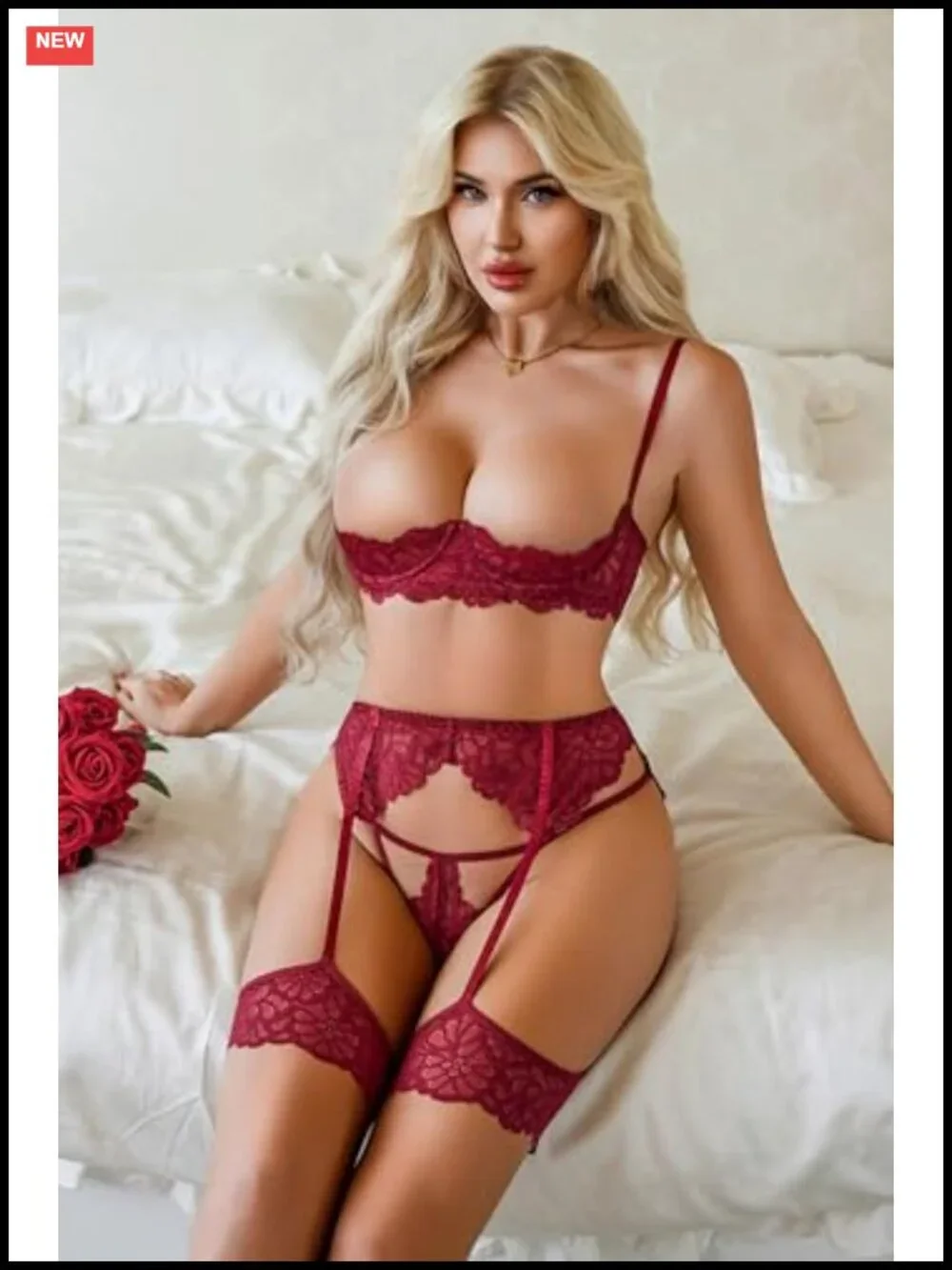3 Piece Lace Teddy Babydoll Lingerie Set with Garter Belt